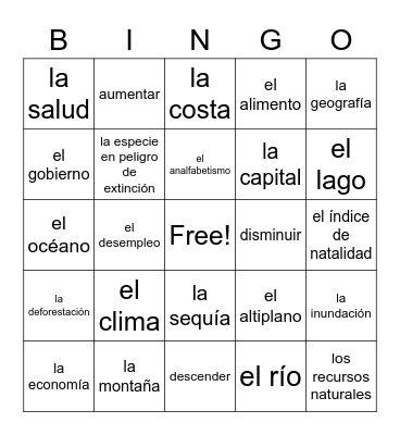América del sur Bingo Card