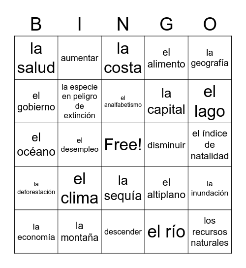 América del sur Bingo Card