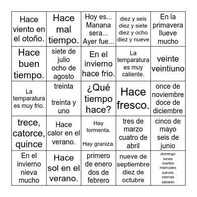 ¿Qué tiempo hace? Bingo Card