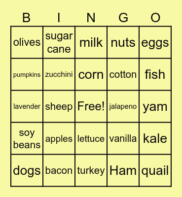 Agriculture Bingo Card