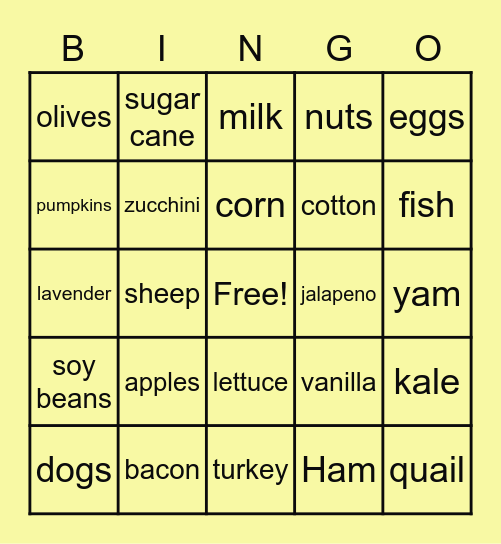 Agriculture Bingo Card