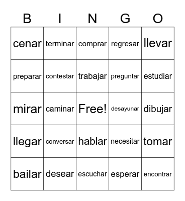 -AR Verbs Bingo Card