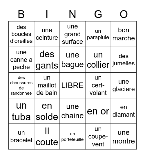 VOCABULAIRE 7-2 Bingo Card