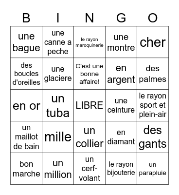 Vocabulaire Lecon 7-2 Bingo Card