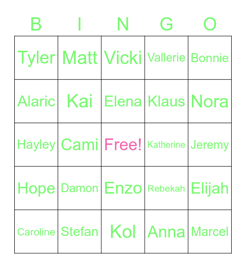 Vampire Diaries Bingo Card