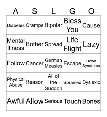 Medical List 7, 8 & 9 Bingo Card