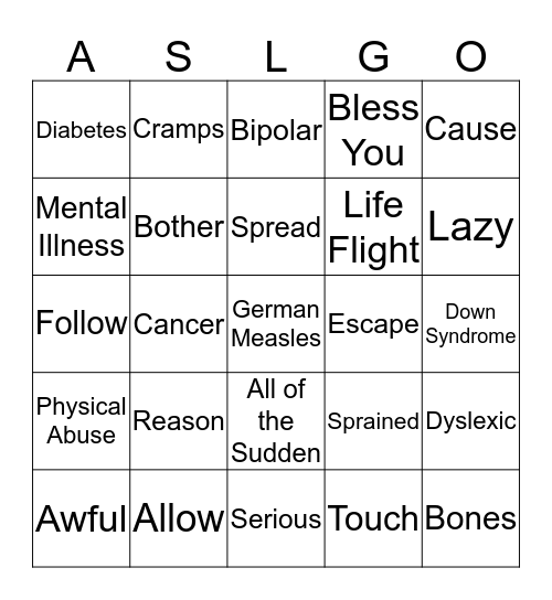 Medical List 7, 8 & 9 Bingo Card