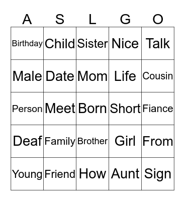 All in the Family List 1 Bingo Card