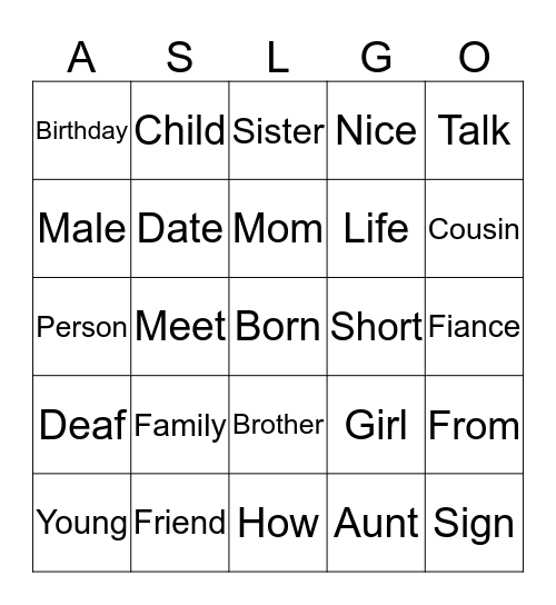 All in the Family List 1 Bingo Card