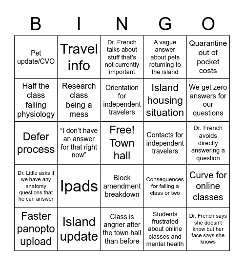 Purple week 10 town hall bingo Card
