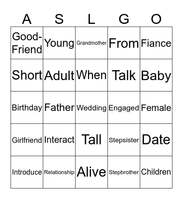 All in the Family List 2 Bingo Card