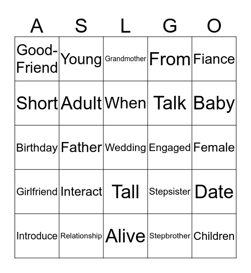 All in the Family List 2 Bingo Card
