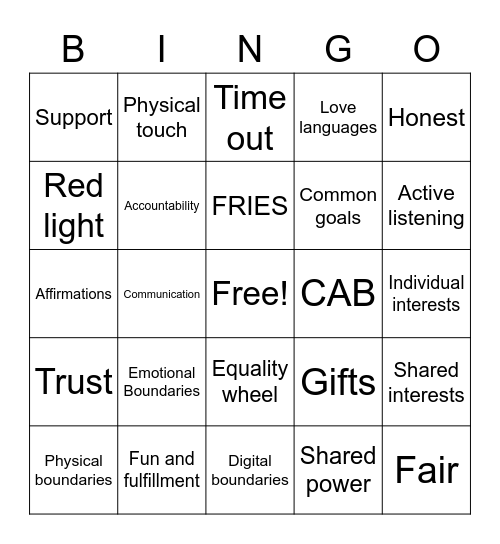 Relationship BINGO Card