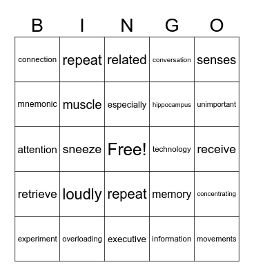 How Memory Works Bingo Card