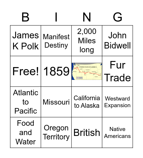 Oregon Territory and Oregon Trail Bingo Card