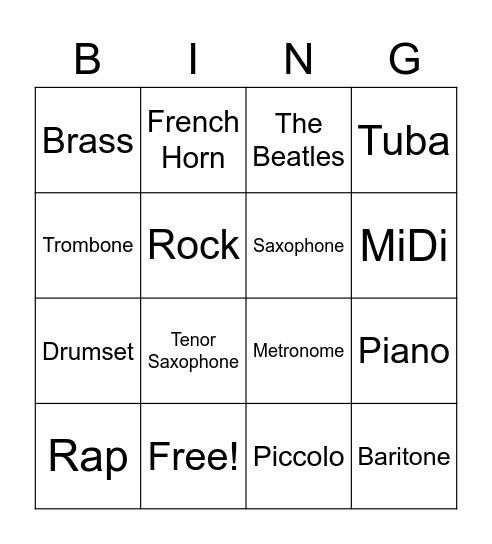 Music Bingo Card