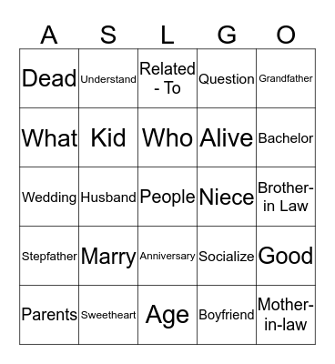 All in the Family List 3 Bingo Card