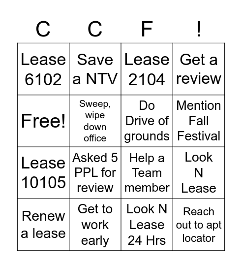 CCF Bingo Card