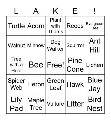 Nature Walk Bingo Card