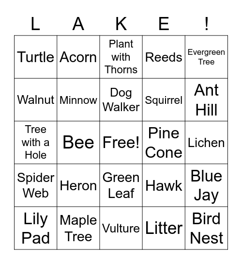 Nature Walk Bingo Card