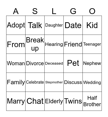 All in the Family List 4 Bingo Card
