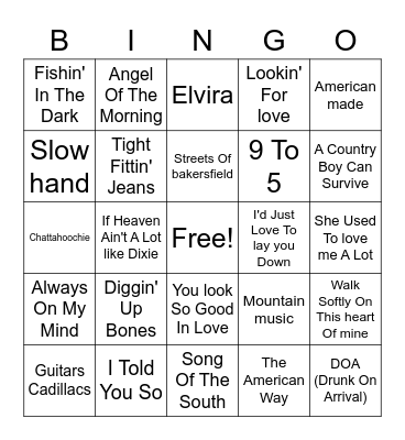 80s Country Bingo Card