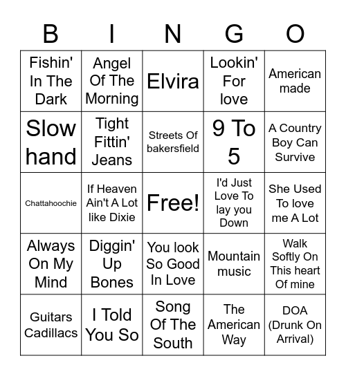 80s Country Bingo Card