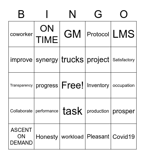 Employee Appreciation Bingo Card