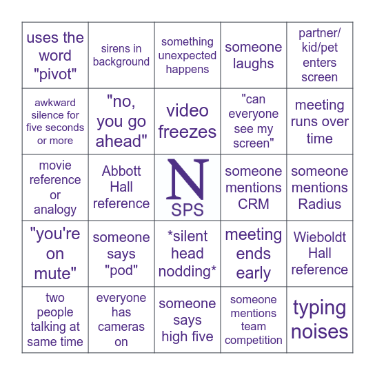 School of Professional Studies BINGO Card