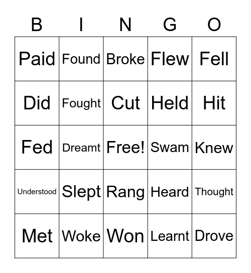 Irregular Verbs Bingo Card