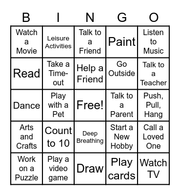 Coping Skills Bingo Card