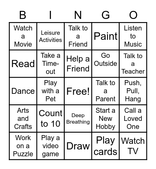 Coping Skills Bingo Card