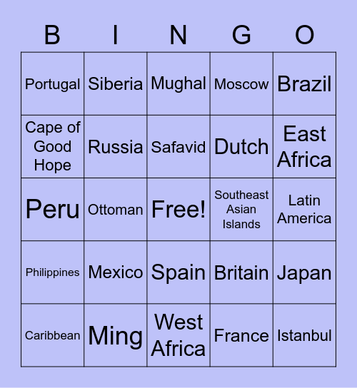 APWH Geography for Early Modern Era Bingo Card
