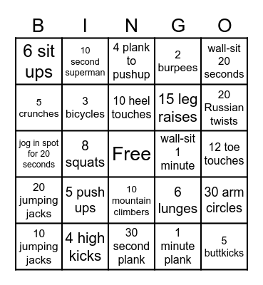 FITNESS BINGO Card
