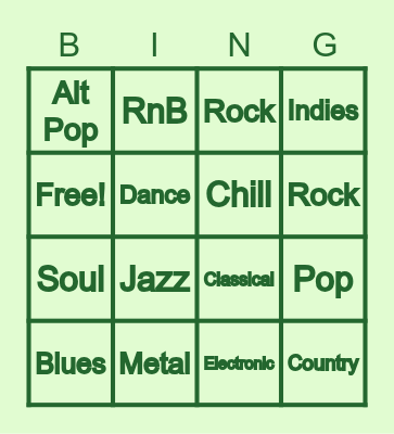 GENRES Bingo Card