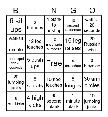 FITNESS BINGO Card