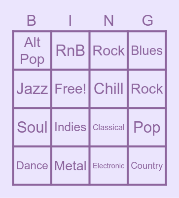 GENRES Bingo Card