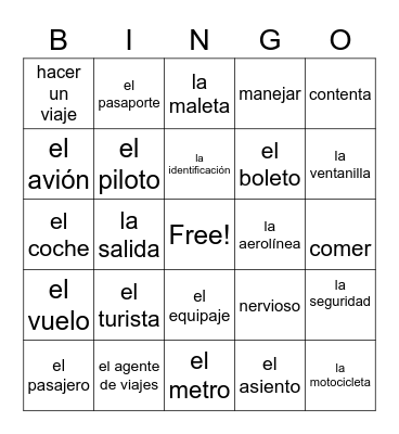 Un viaje en avión Bingo Card