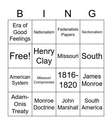 James Monroe Bingo Card