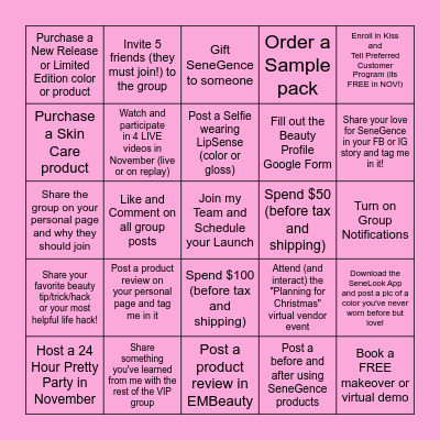 EMBeauty November VIP BINGO Card
