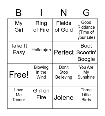 Musical Bingo Card