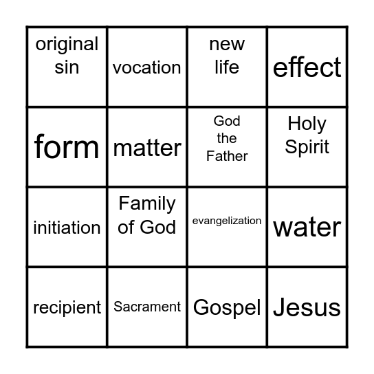 Baptism Bingo! Bingo Card