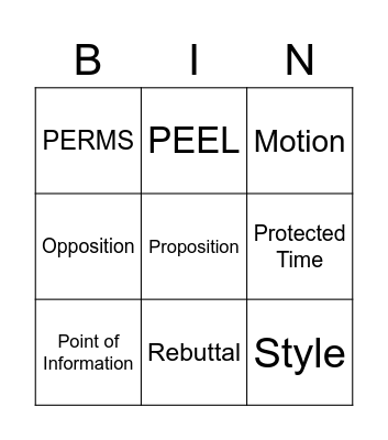 Debate Mate Bingo Card