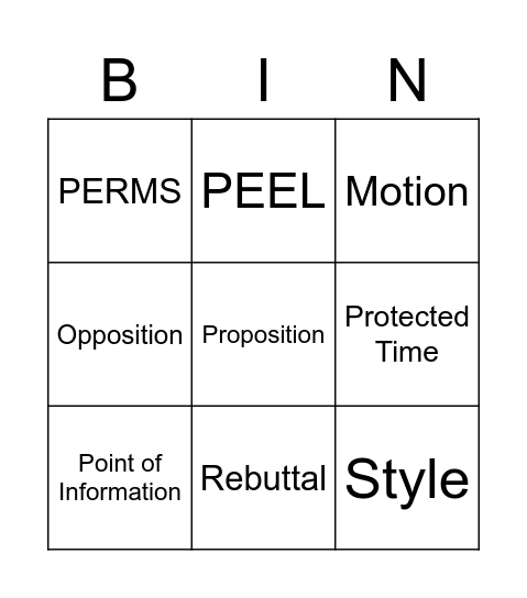 Debate Mate Bingo Card