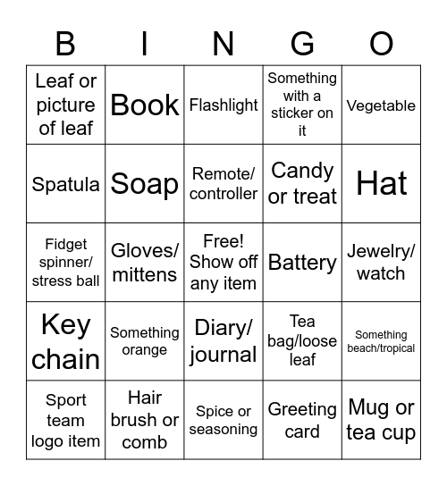 Rummage Race Bingo Card