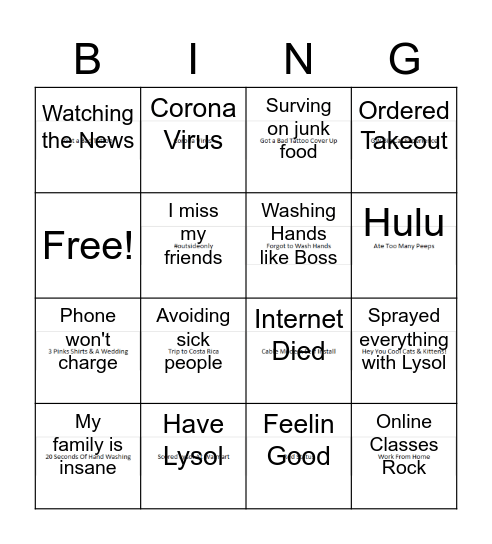 Corona Virus - Stayin'Alive Bingo Card