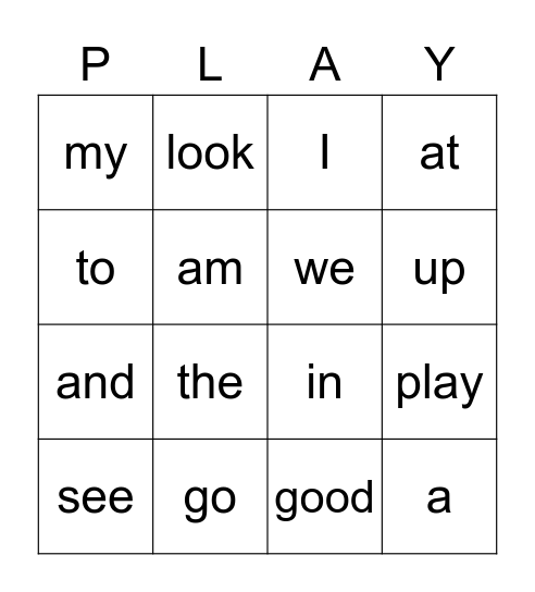 Sight word Bingo Card