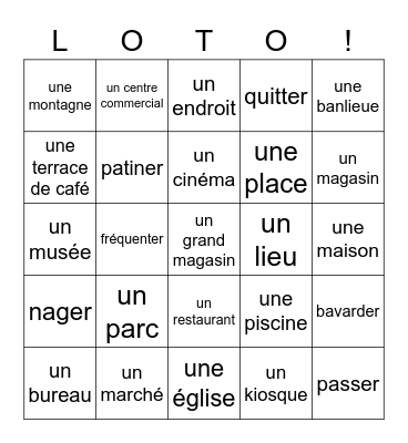 Où allons-nous? (leçon 4A) Bingo Card
