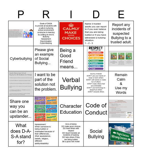 Dignity for All Students Act - Riverside School Grade 5 - Mrs. Abramson & Mrs. Altman's Class Bingo Card