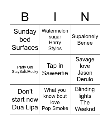 TikTok Swingo Bingo Card